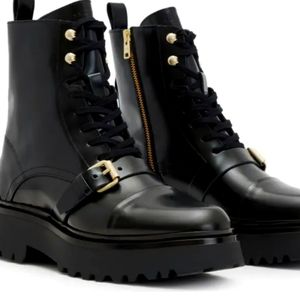 All Saints Black Stellar Cap Toe Platform Combat Boot EU 41 11 NEW